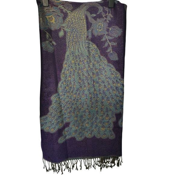 Peacock Two.Tone Wrap/Scarf Teal Purple OS - Picture 3 of 3